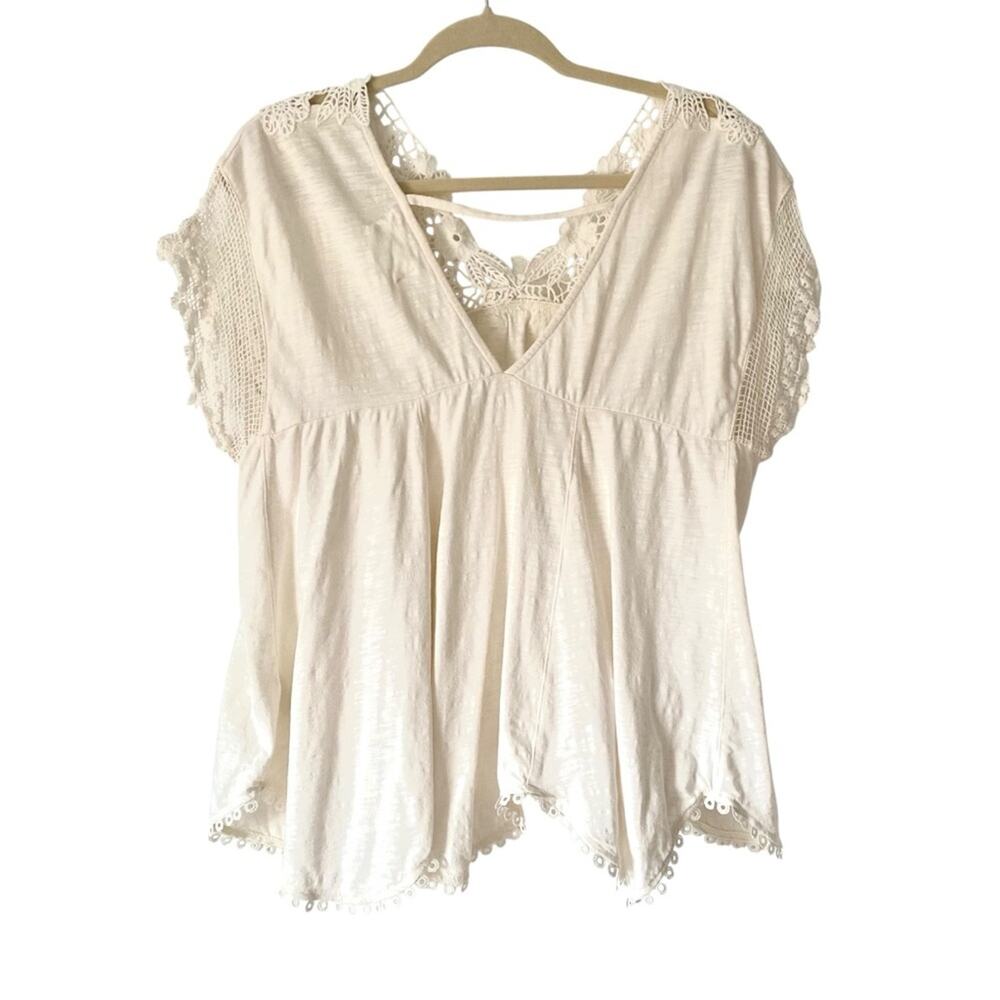 By Anthropologie V-Neck Cream Lace Women's Top size medium - Picture 7 of 10
